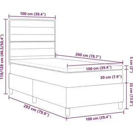 vidaXL Boxspringbett 100 x 200 cm Dunkelbraun/Grau