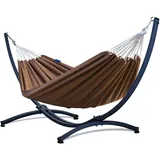 Potenza Outdoor Hängematte mit Gestell für 2 Personen I Baumwolle Doppelhängematte XXL 220x160, 200kg I Hängemattengestell 220kg, wetterfest (Toffee, Basic Gestell Graphit)