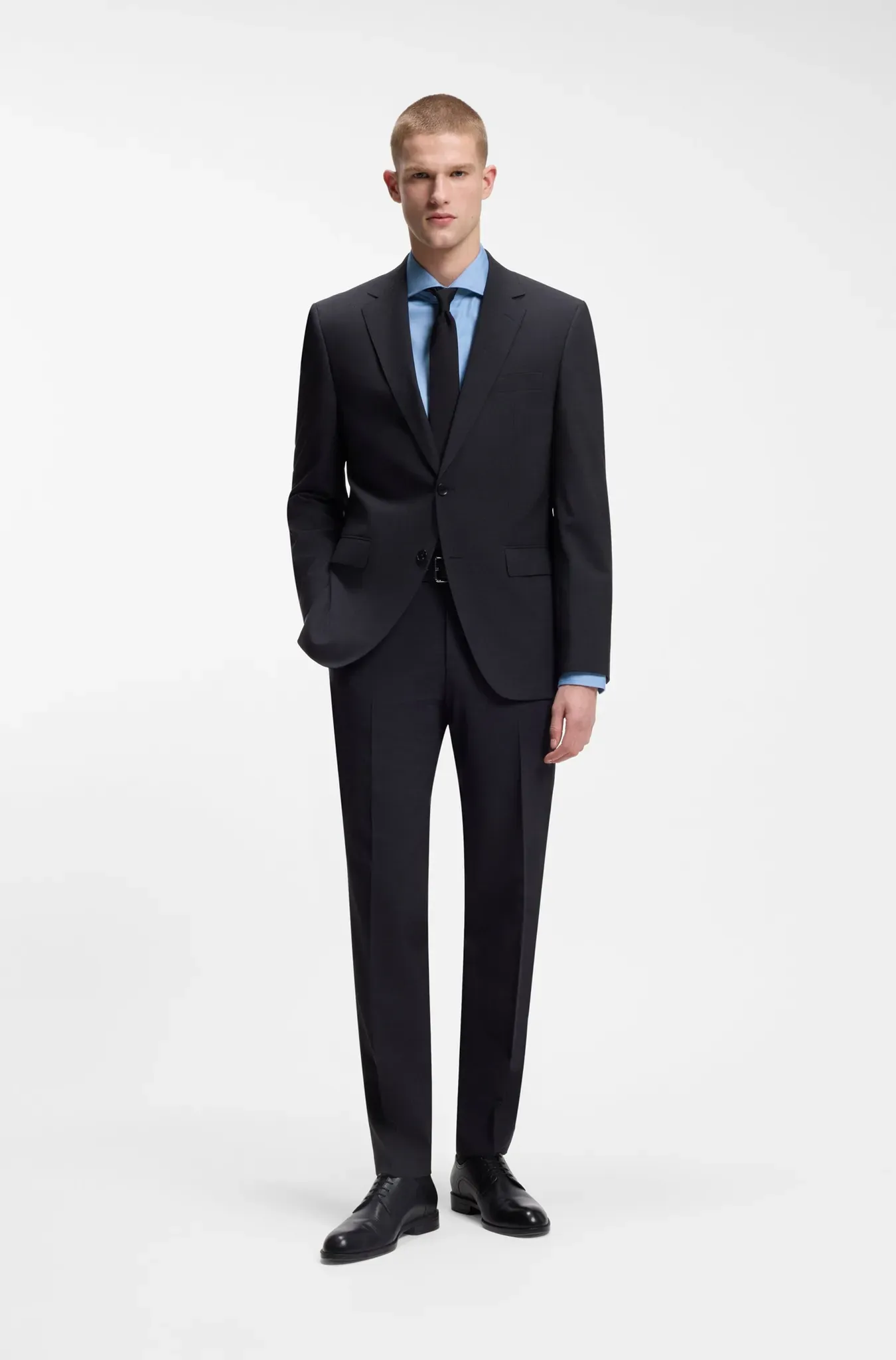 Businesshemd BOSS, Herren, Gr. 40, N-Gr, blau (light, pastel blau450), Web, Obermaterial: 98% Baumwolle, 2% Elasthan, unifarben, regular fit normal, Rundhals, Manschette mit Schlitz, Hemden