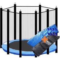 walexo Trampolin Randabdeckung + Sicherheitsnetz für 8 Stangensysteme (305 cm Ø, Blau/Schwarz)