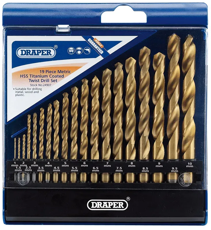 Draper Doos van 19 HSS boren titanium 1 tot 10mm