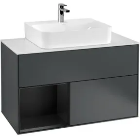 V&B Waschtischunterschrank Wandbeleuchtung Finion 100, Pl w m, Rg l b m Lac, md bl. m Lac