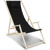 Jiubiaz Liegestuhl Strandliegestuhl Relaxliege Selbstmontage Holz Strandstuhl Klappbar schwarz Mit Handläufen - Schwarz