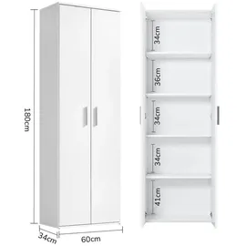 mokebo Mehrzweckschrank Weiß Holzwerkstoff, 4 Fächer, 60x180x34 cm, Waschküche, Mehrzweckschränke