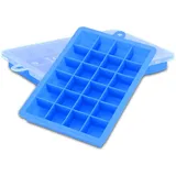 Intirilife 2x Eiswürfelformen in BLAU - 2er Set à 24 Fächer Eiswürfel Silikonformen mit Deckel - 18 x 13 x 2.5