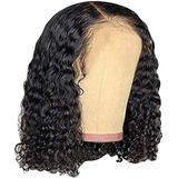 Perücke Damen, Perücke Kurz Lange Gewellte Perücken Lace Front Wig Human Hair, Perücke Damen Echthaar Synthetische Natürliche Lockige Hitzebeständige Faser Täglichen Gebrauch Perücke