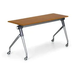 Seminartisch mit abklappbarer Platte, Klapptisch auf Rollen TRAINING PLUS, 145x45 cm, Kirschbaum