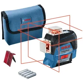 Bosch Linienlaser GLL 3-80 C mit 4 x 1,5-V-LR6-(AA)-Batterien Akku-Adapter