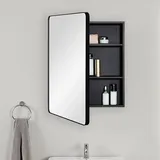 Fundin Stahl-Badezimmer-Spiegelschrank mit Stauraum - Einzeltür, verstellbare Regale, Matt Schwarz, Aufputzmontage - 50 x 65 cm