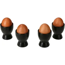 4x Nero Eierbecher schwarz Steingut für 4 Personen Frühstück Brunch Buffet