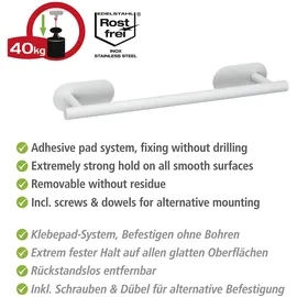 Wenko Handtuchstange Turbo-Loc® Badetuchstange Uno Orea White matt, 40 cm