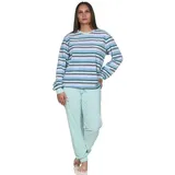 Normann Pyjama Damen Frottee Schlafanzug mit Bündchen in elegantem Streifendesign blau 36-38