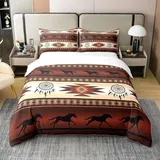 Loussiesd Südwestern Bettwäsche Set 100% Baumwolle 135x200cm Pferd Muster Bettwäsche Set Indianer Design Bettbezug Set Tribal Traumfänger Rot Bettwäsche Schlafzimmer Bettwäsche