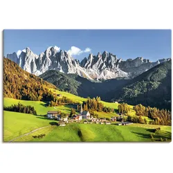 Wandbild ARTLAND "Alpen Berge Santa Maddalena", grün (farbe bild(er): grün), B:120cm H:80cm, Bilder, als Alubild, Outdoorbild, Leinwandbild, Poster in verschied. Größen