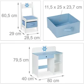 Relaxdays Kinderschreibtisch Seefahrt 80 x 40 x 79,5 cm MDF blau/weiß