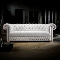 Xlmoebel Chesterfield-Sofa Chesterfield Couch Polster Weiße Leder Sofort 100% Leder, Made in Europa weiß