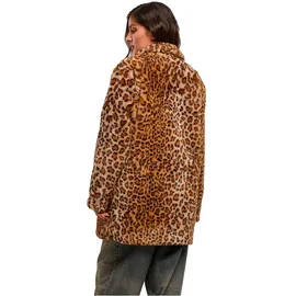 URBAN CLASSICS Damen Mantel Ladies Oversized Faux Fur Leo Coat, Kunstfell Mantel mit Leopardenmuster, Felljacke für Herbst & Winter, Größen XS - XL - XL
