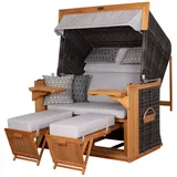 deVries PURE® Strandkorb Friesland Sylt XL - PE stone grey - Dessin 507, BxTxH: 135x90x165 cm, Volllieger, Nordsee-Strandkorb, Teakholz - PE-Markengeflecht - Wechselkissen - Schutzhülle grau