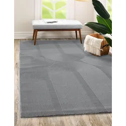 Teppich MERINOS "Sign 1904", grau, B:80cm H:12mm L:150cm, Polyester, Teppiche, Hoch Tief Struktur, Geometrisch, 100% recyceltem Polyester, Wohnzimmer