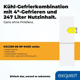Exquisit KGC250-85-NF-040D Kühl-Gefrierkombination (247 l, 180,5 mm hoch, Weiß)
