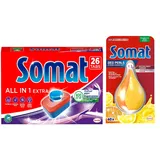 SOMAT Tabs 26 AW all in 1 Extra, Geschirrspül Tabs für strahlende Sauberkeit, bekämpfen selbst eingetrocknete Rückstände + Somat Duo Power Experten Deo Perls 60 AW Zitrone & Orange Duft 17g