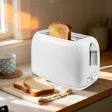 kompakter Toaster 2 Scheiben, Langschlitztoaster, extrawiden Schlitzen & Langschlitz, Edelstahl, automatische Brotzentrierung, Schnellstoppfunktion - Weiß