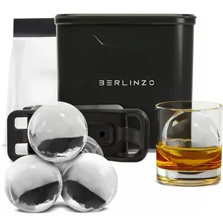 Berlinzo Hochwertige, transparente Eiskugelform, 2 große 6,1 cm kristallklare Eiskugeln für Whiskey, Cocktails und Bourbon, leicht zu entfernende Eiskugelform, Aufbewahrungstasche im Lieferumfang