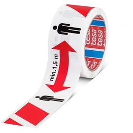 Tesa Signal Social Distancing Tape Markierungsklebeband zum Abstand halten min. 1,5 m rot/weiß/schwarz 50,0 mm