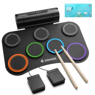 Donner Schlagzeug Elektronisch 7 Pads, 40 Schlagzeug-Lektionen, Kinder Instrumentenspielzeug als Weihnachts- und Geburtstagsgeschenk (DED-20R) NEU aufgerüstet