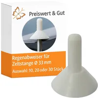 Preiswert & Gut 30x Regenschutzkappen aus Kunststoff, Regenabweiser für Zeltstange Ø 33 mm, verhindert Wasseransammlungen Länge 44 mm