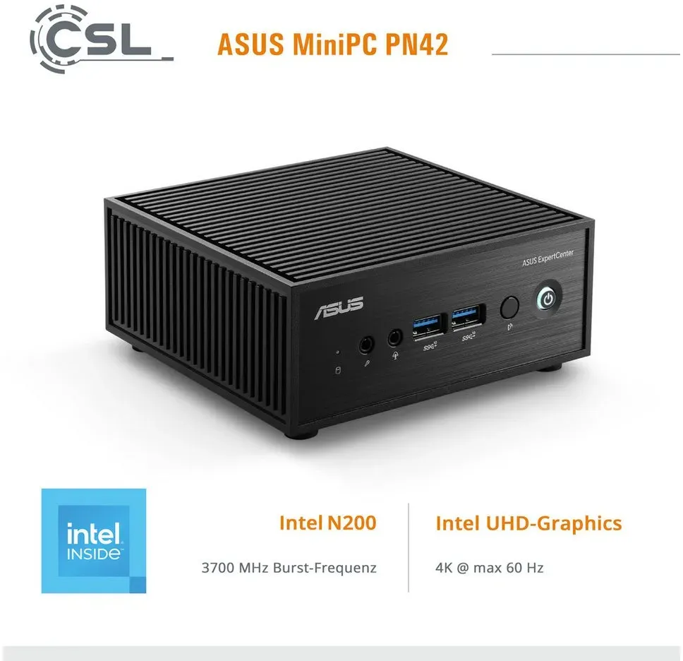 Asus Mini-PC ASUS PN42 Intel N200 Windows 11 Mini-PC (Intel®, 16 GB RAM, 4000 GB SSD, passiver CPU-Kühler) schwarz 16 GB | 4000 GB