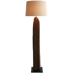 SalesFever Stehleuchte Treibholz Natur/Weiß 175 cm | Schirm Leinen | Gestell Treibholz & Metallrohr | B30xT30xH175cm | schwarz–natur–weiß
