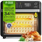 TurboTronic by Z-Line Minibackofen 34 L Dörrautomat & Heißluftfritteuse 2100 W Power Backofen 40-230°C, 19in1 Heißluftofen mit Dörrfunktion Grill Airfryer 0,5 kg Pommes schwarz