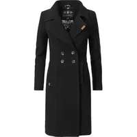 Navahoo Damen Mantel in Wollmantel-Optik langer Trenchcoat mit Reverskragen Wooly Schwarz Gr. M - M