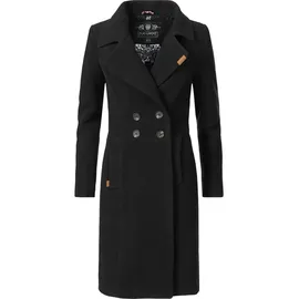 Navahoo Damen Mantel in Wollmantel-Optik langer Trenchcoat mit Reverskragen Wooly Schwarz Gr. M - M