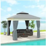 Outsunny Pavillon mit Doppeldach, 3x3 m Wasserabweisend Stabil Winterfest Gartenpavillon mit Moskitonetz, Seitenteile, Garten-pavillon aus Metall, für Garten, Terrasse, Dunkelgrau