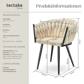 Tectake tectake® Set Esszimmerstuhl Astano gepolstert, mit Samtbezug, Knotendesign 60,5 x 55 x 75 cm