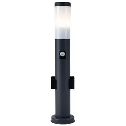 LED Sockelleuchte, Bewegungsmelder, 2x Steckdose, Edelstahl