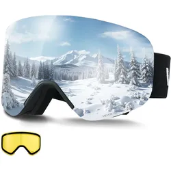 VEVOR Skibrille rahmenlos, magnetische zylindrische Linse mit silberner Spiegel-Revo-Beschichtung, OTG-Antibeschlag-Schutzbrille, Motorradbrille, geeignet zum Skifahren, Skaten, Snowboarden