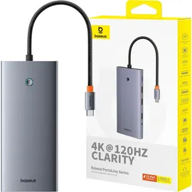 Baseus HUB PortalJoy Series 13in1 USB-C - 2x HDMI / DP / VGA / USB-A 3.1 / USB-C 3.1 / USB-A 2.0 / P (USB-C, 13 Ports), Dockingstation / USB Hub, Grau
