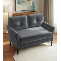 Domusensus Kleines Sofa 2 Sitzer, 123CM kleine Couch 2 Sitzer, Sofa klein mit 53CM extra tiefen Sitzen, MiniSofa Wohnzimmer, Werkzeugfreie Montage Sofas & Couches, Bequemer Samt Mini Couch, Grau
