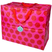Rex London - XXL Riesentasche, Aufbewahrungstasche mit Reißverschluss - Spotlight - Punkte, Dots Red on Pink/Rot auf Pink