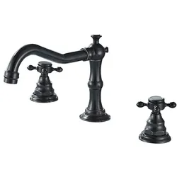 KLARWERK JULIAN | Vintage 3-Loch Badarmatur Schwarz gebürstet| Premium Retro Edelstahl Wasserhahn Waschbecken | Antike 2-Griff Mischbatterie Hotel Gastronomie