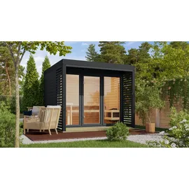 Karibu 38 mm Saunahaus Ares 3 Anthrazit/Anthrazit inkl. 9 kW Ofen + ext. Steuerung