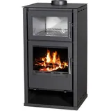 V05 Regina F Holzofen/Kaminofen/Feuerstätte mit 8.7 kW Leistung, Edelstahl-Backofen und externer Luftzufuhr - Schwarz