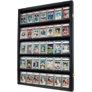 Abschließbare 35 abgestufte Sportkarten-Vitrine für Fußball, Baseball, Basketball, Hockey-Karten (vertikales schwarzes Finish)