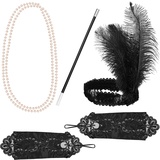 Balinco 20er Jahre Accessoire Set, Party Outfit Damen, Karneval-, Fasching-, Silvester Verkleidung, Perlen Halskette, Haarschmuck, Zigarettenhalter, Lange Handschuhe