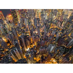 Fototapete PAPERMOON "HONG KONG-VOGEL PERSPEKTIVE SKYLINE NACHT PANORAMA XXL", bunt, B:3,00m L:2,23m, Vlies, Tapeten