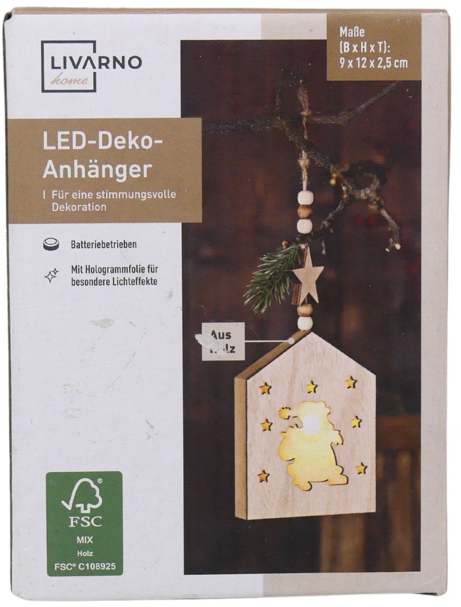 Preisvergleich Produktbild LIVARNO home Holzdekoration Anhänger LED Weihnachten batteriebetrieben