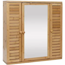 Mendler Spiegelschrank HWC-B18, Badspiegelschrank Hängeschrank, 3 Regalböden 3 Türen Bambus Spiegel 60x60x15cm
